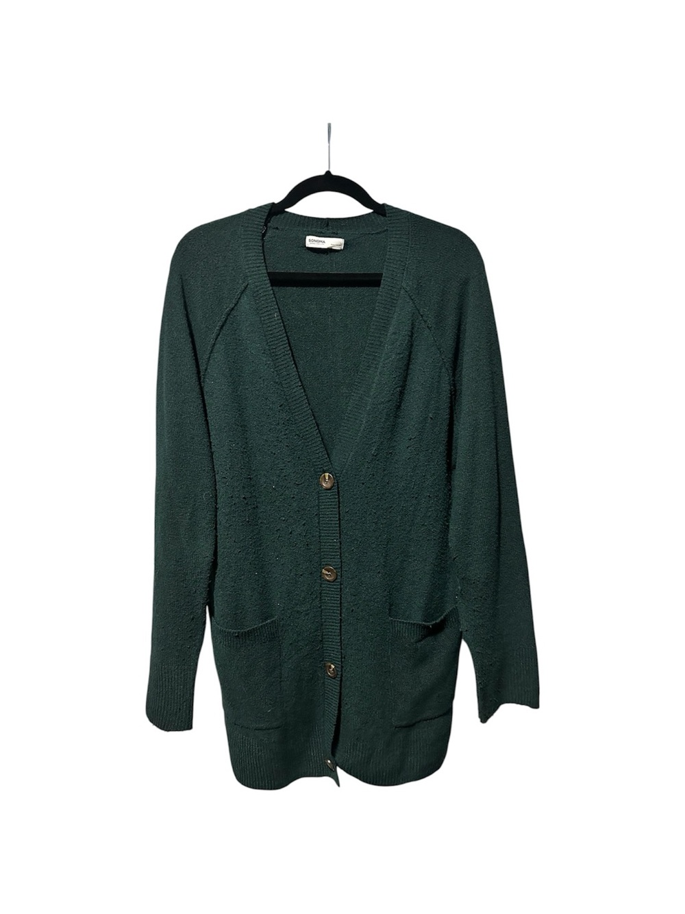 Sonoma Cozy Deep Green Button-Front Women’s Cardigan Sweater Large